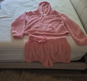 No Boundaries Plush Hoodie & Drawstring Shorts Set - Blush Pink